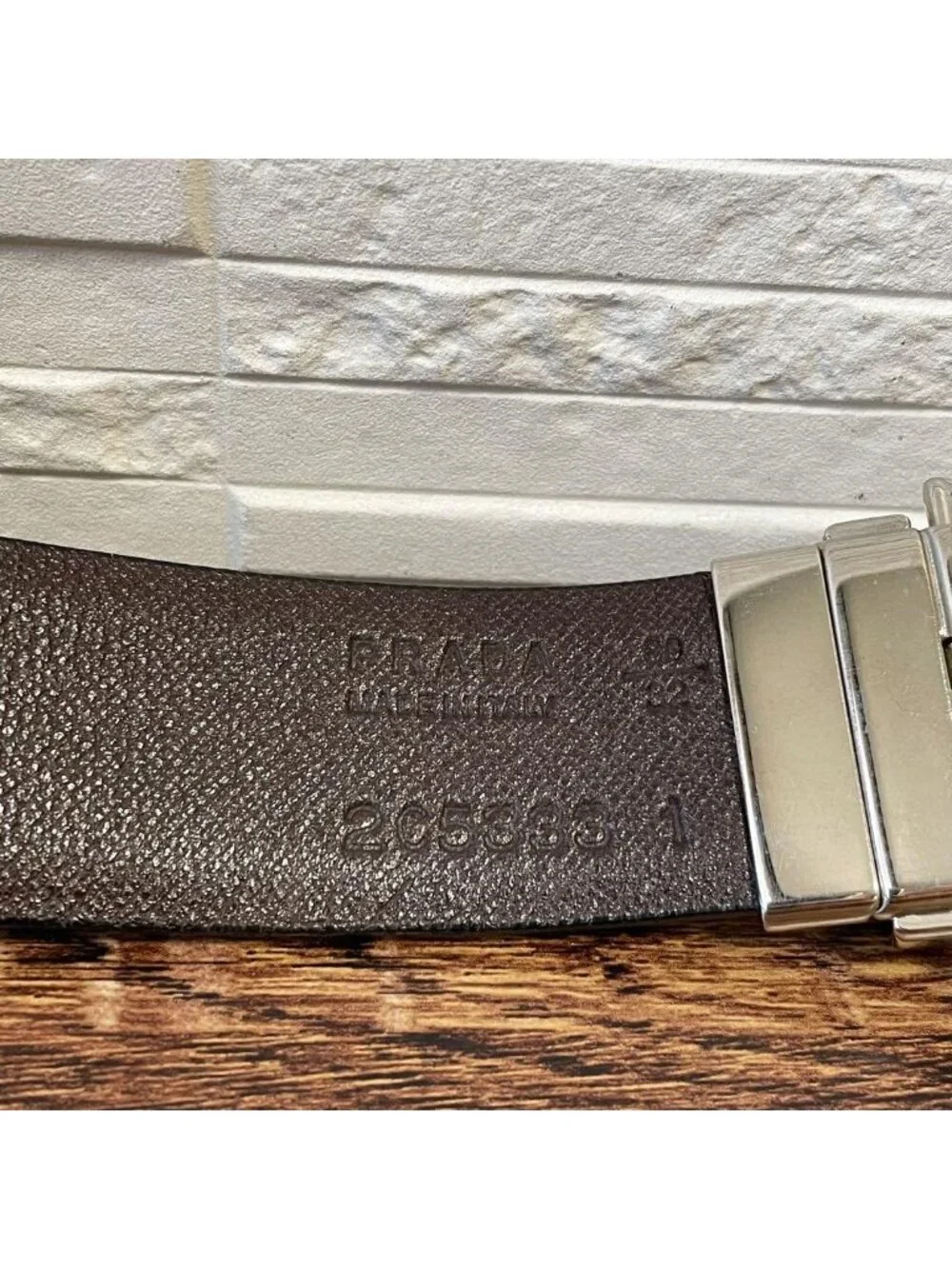 Prada Saffiano Leather Silver Buckle Belt Black